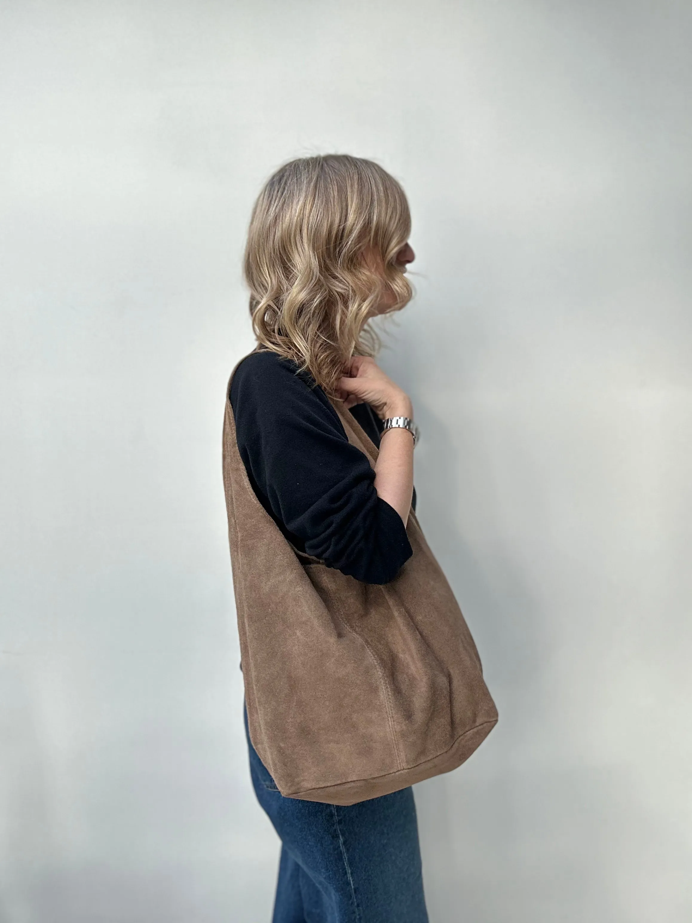 Taupe Suede Slouchy Tote