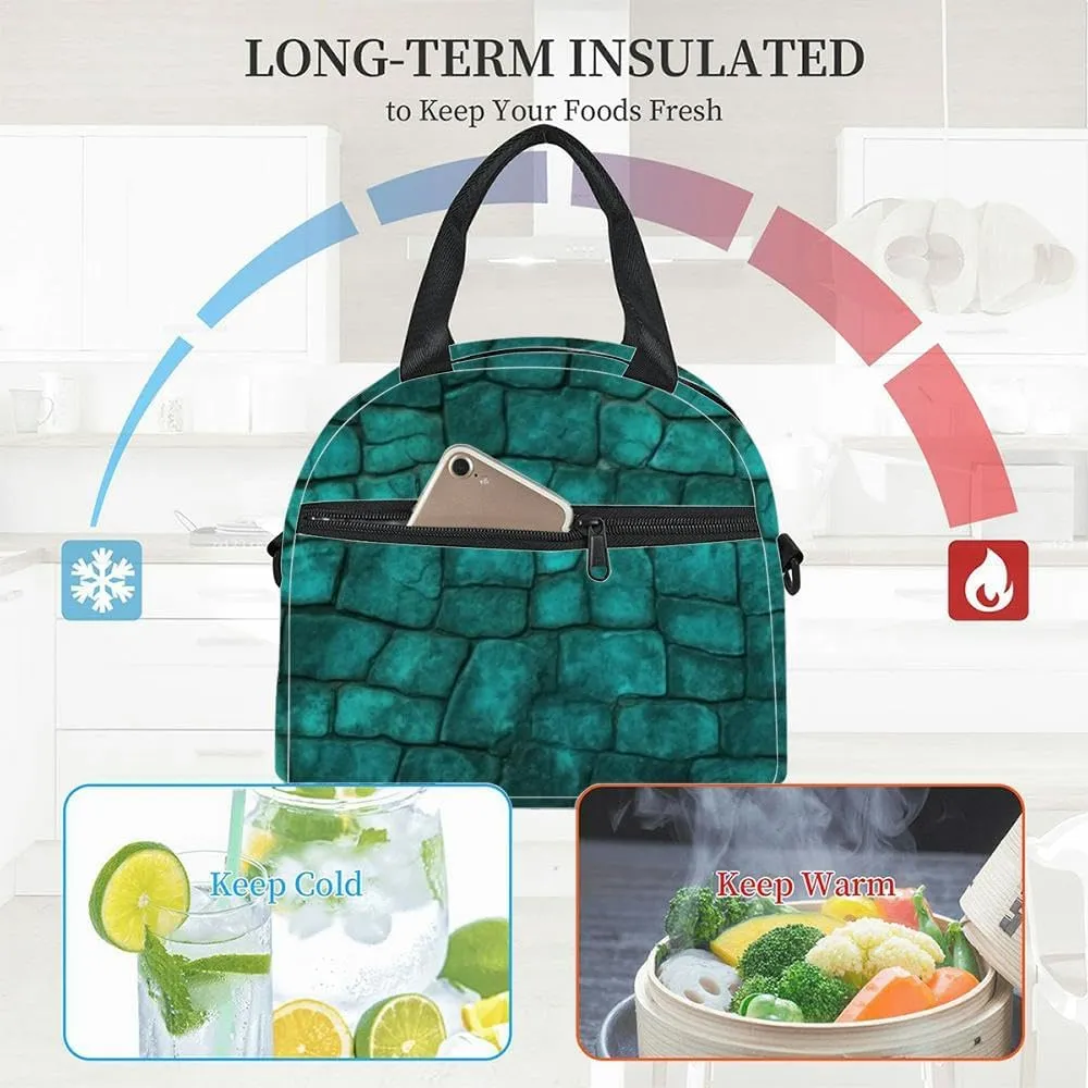 teal cobblestone wall road Lunch Box for Women Men Adult Freezable Insulated Lunch Tote Bag for Work With Shoulder Strap Soft Large Small Cooler Bag Pail