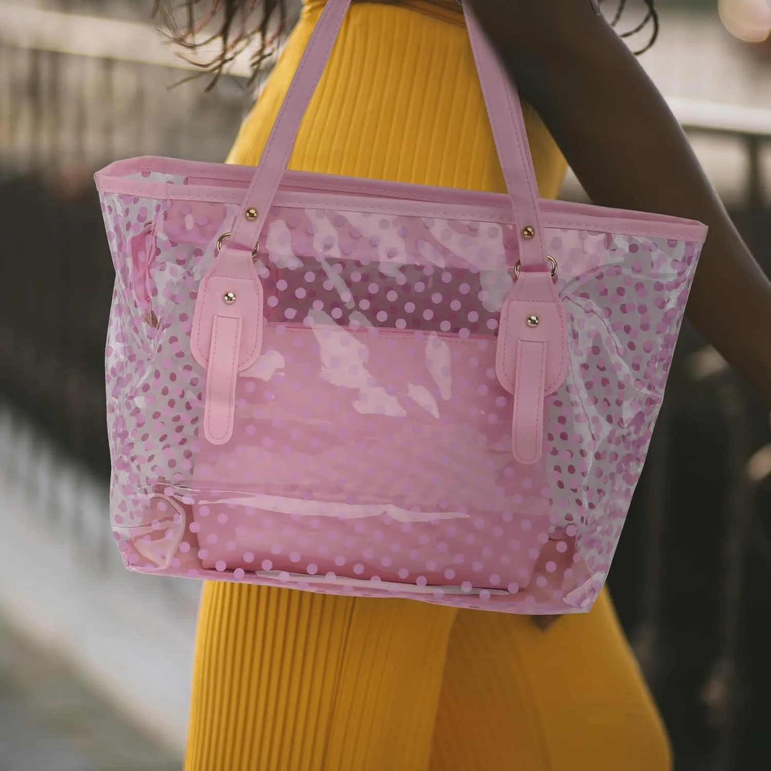 TENDYCOCO Jelly Beach Bag Tote for Women with Zipper Summer Beach Bags Clear Tote