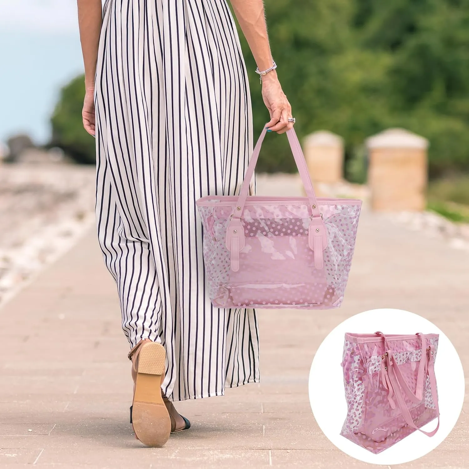 TENDYCOCO Jelly Beach Bag Tote for Women with Zipper Summer Beach Bags Clear Tote