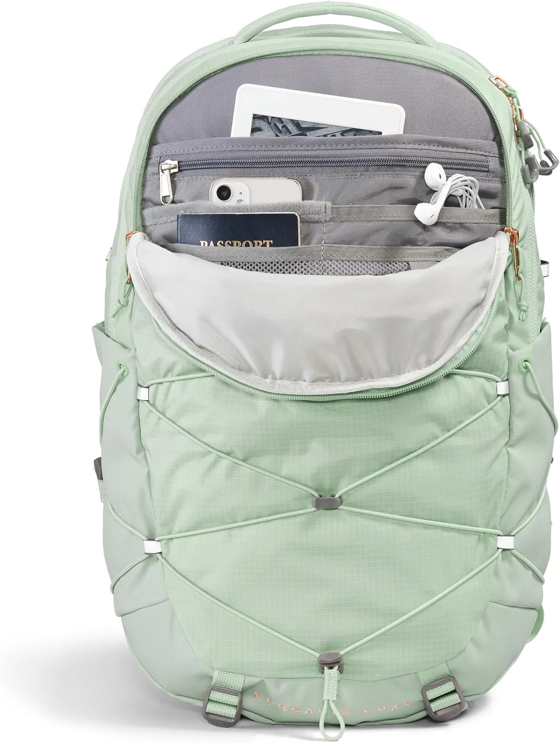 THE NORTH FACE Women's Borealis Luxe Commuter Laptop Backpack, Misty Sage/Burnt Coral Metallic, One Size