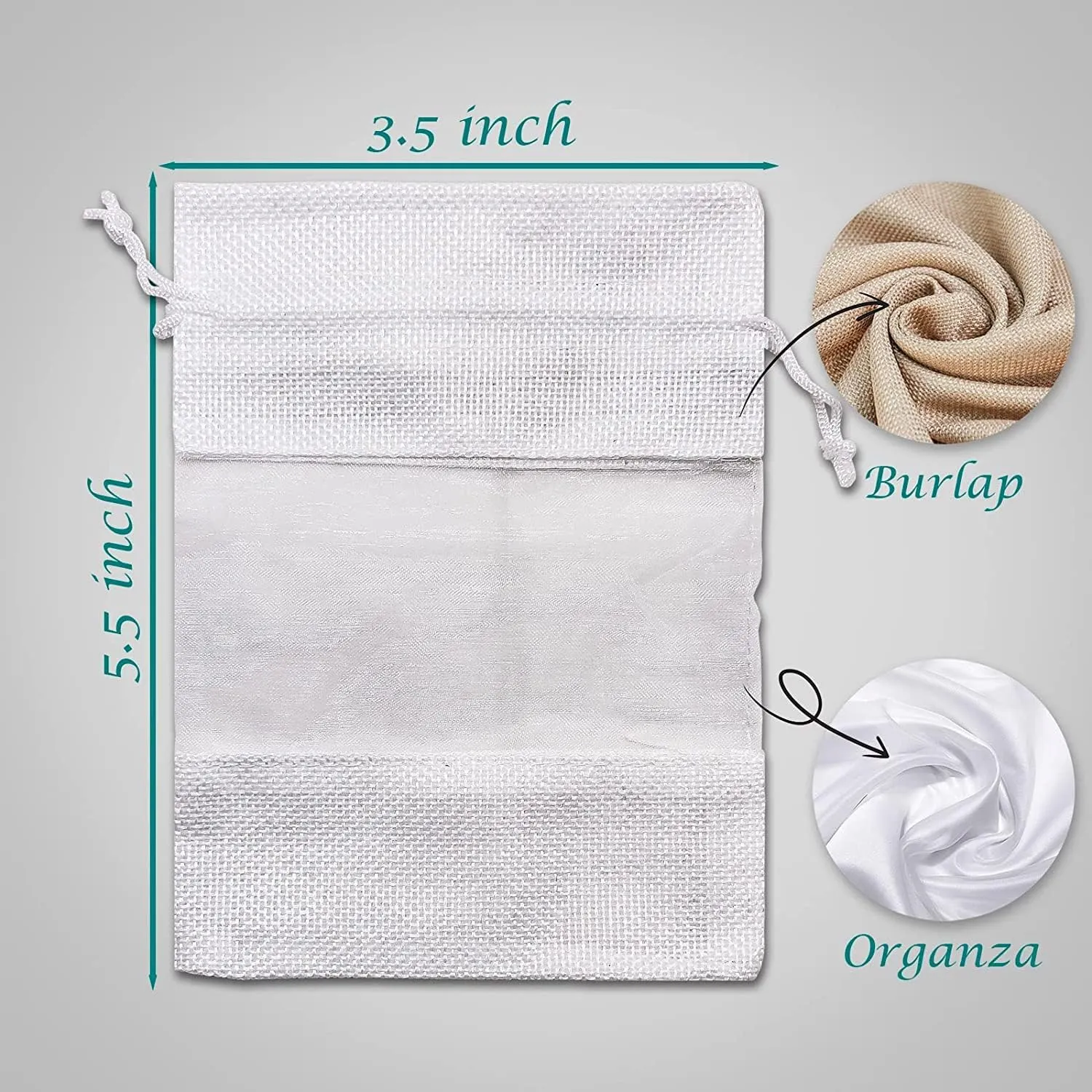 TheDisplayGuys - 48-Pack 3.5" x 5.5" Linen Burlap & Organza Gift Bags with Adjustable Drawstring - Perfect for Party Favors, Presents, Samples & Treats White, Small