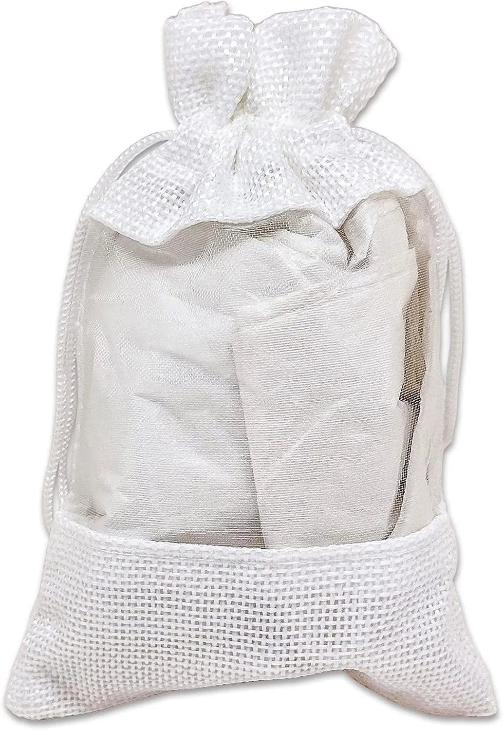 TheDisplayGuys - 48-Pack 3.5" x 5.5" Linen Burlap & Organza Gift Bags with Adjustable Drawstring - Perfect for Party Favors, Presents, Samples & Treats White, Small