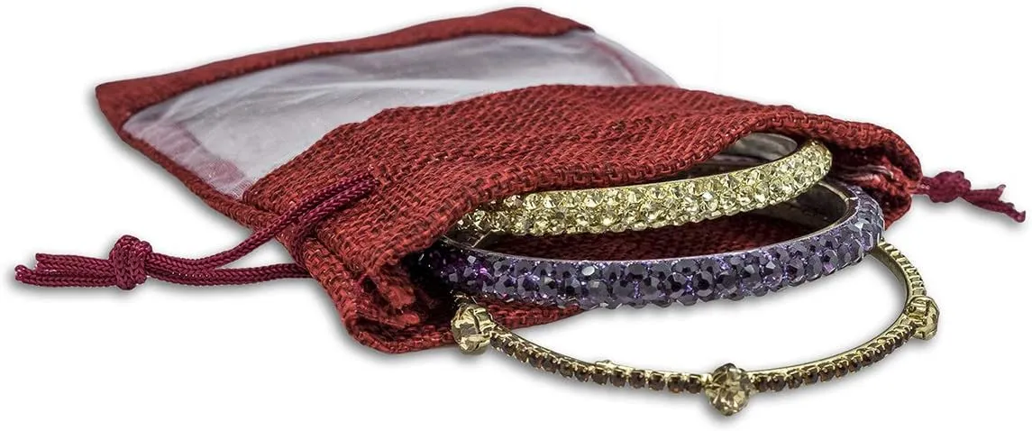 TheDisplayGuys - 48-Pack 3.5x5.5 Linen Burlap & Sheer Organza Gift Bag with Drawstring for Party Favors, Presents, Samples & Treats Mesh Pouch (Maroon, Small)
