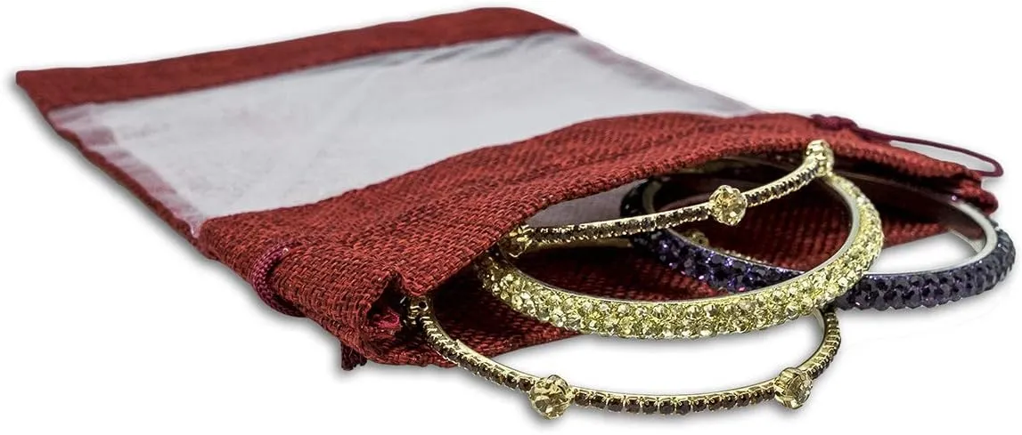 TheDisplayGuys - 48-Pack 5x7 Linen Burlap & Sheer Organza Gift Bag with Drawstring for Party Favors, Presents, Samples & Treats Mesh Pouch (Maroon, Medium)