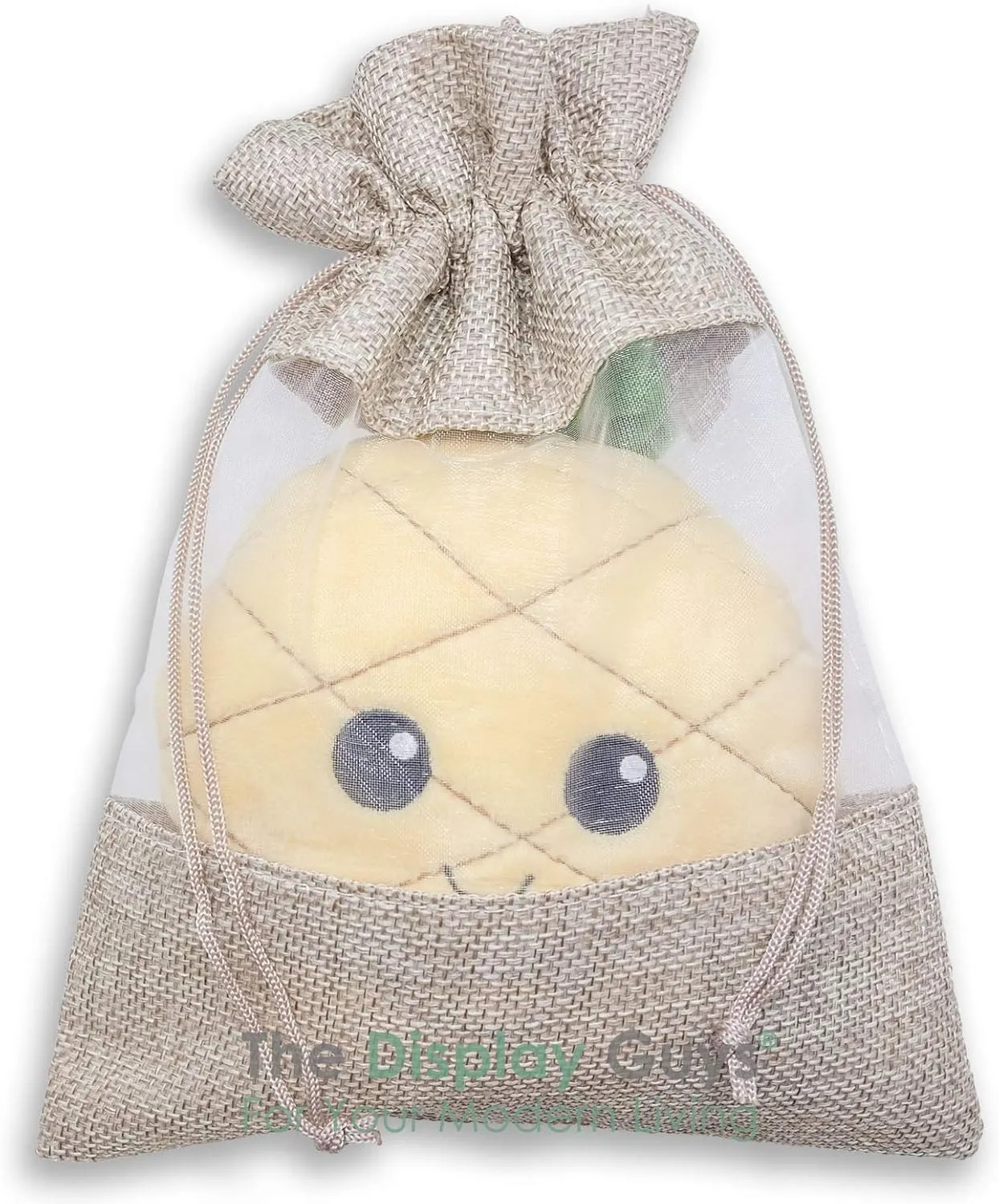 TheDisplayGuys - 48-Pack 6.5x8.5 Linen Burlap & Sheer Organza Gift Bag with Drawstring for Party Favors, Presents, Samples & Treats Mesh Pouch (Beige, Large)