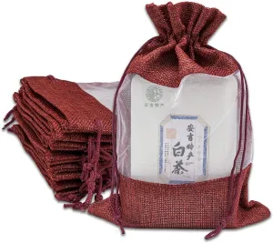 TheDisplayGuys - 48-Pack 6.5x8.5 Linen Burlap & Sheer Organza Gift Bag with Drawstring for Party Favors, Presents, Samples & Treats Mesh Pouch (Maroon, Large)