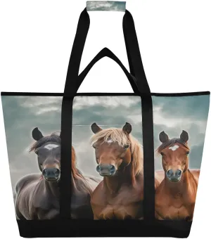 Thought Horse Reusable Insulated Lunchbox Cooler Bag, Leakproof Kitchen Grocery Bag Collapsible Portable Cooler Tote Bag for Picnic, Camping, Office, Travel