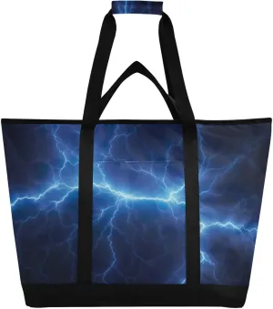 Thunder Lightning Insulated Cooler Bag with Zipper & Pocket, Foldable Grocery Bags Leak Proof Reusable Lunch Bags Portable Travel Tote Bag for Food Delivery, Shopping, Beach or Picnic