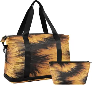 Tiger Fur Texture Sports Gym Bag,Travel Duffel bag with Wet Pocket & Shoes Compartment Lightweight Waterproof Overnight Bag for Men Women