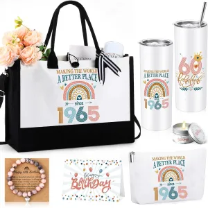 Tioncy 6 Pcs 40th 50th 60th Birthday Gifts for Women, 20oz Tumbler Tote Bag Makeup Bag Bracelet Candle and Gift Card