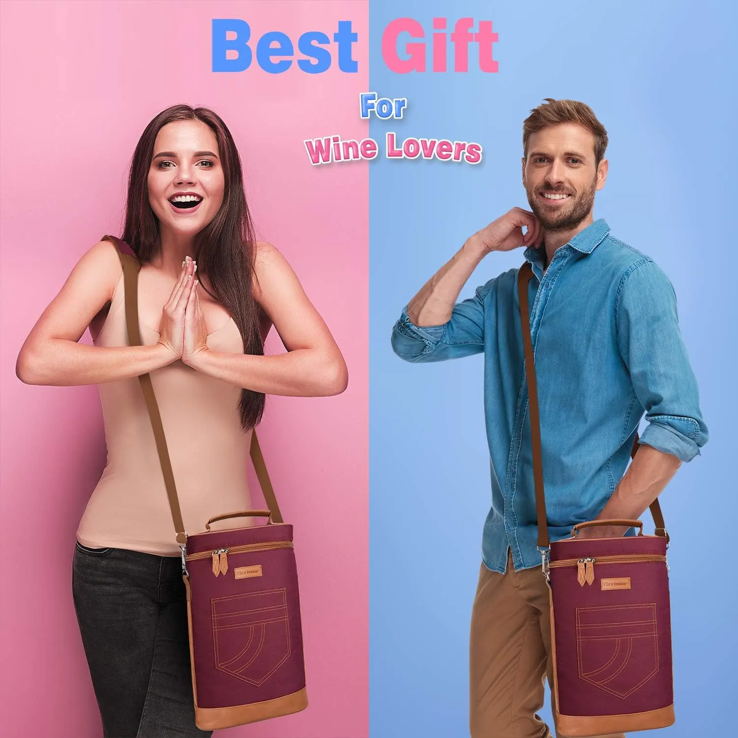 Tirrinia 2 Bottle Wine Gift Tote Carrier - Leakproof & Insulated Padded Versatile Wine Cooler Bag for Travel, BYOB Restaurant, Wine Tasting, Party, Dinner, Gift for Wine Lovers, Red