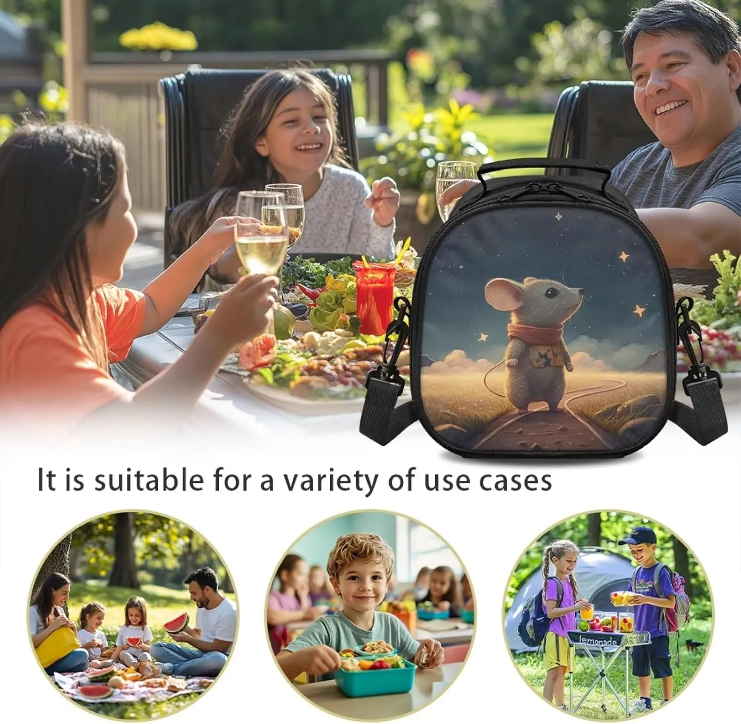 TODIYADDU Highway Rat Kids Lunch Bags for School Insulated Food Tote with Removable Shoulder Strap Retain Freshness Cooler Food Lunch Containers Suitable All Ages and Fresh Snacks