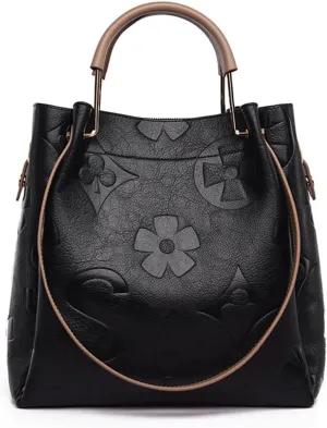 Top Handle Bag Floral Embossed Bucket Bag Crossbody Bags For Women Trendy Shoulder Purse Designer Handbag