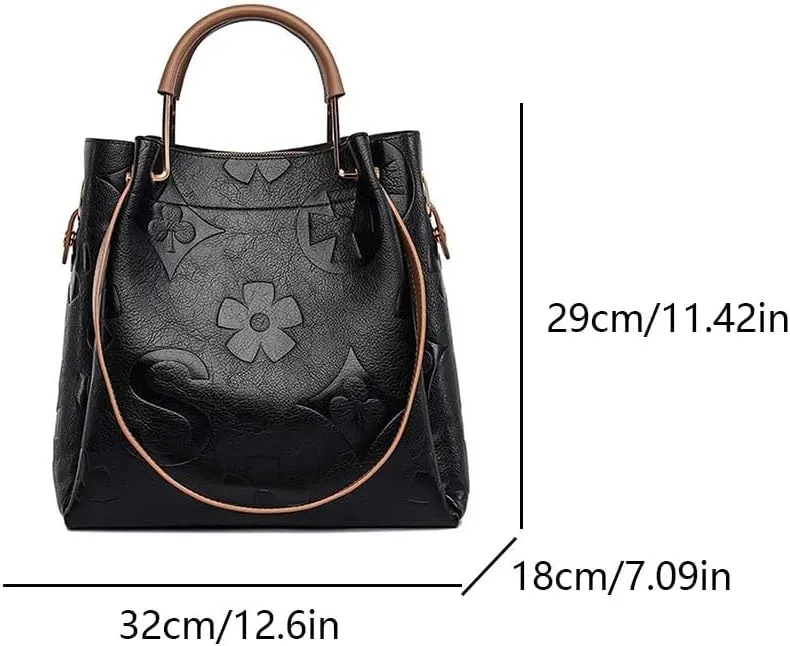Top Handle Bag Floral Embossed Bucket Bag Crossbody Bags For Women Trendy Shoulder Purse Designer Handbag