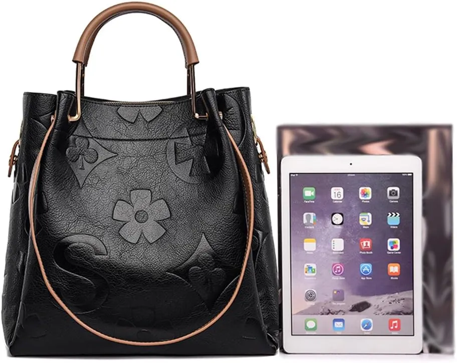 Top Handle Bag Floral Embossed Bucket Bag Crossbody Bags For Women Trendy Shoulder Purse Designer Handbag