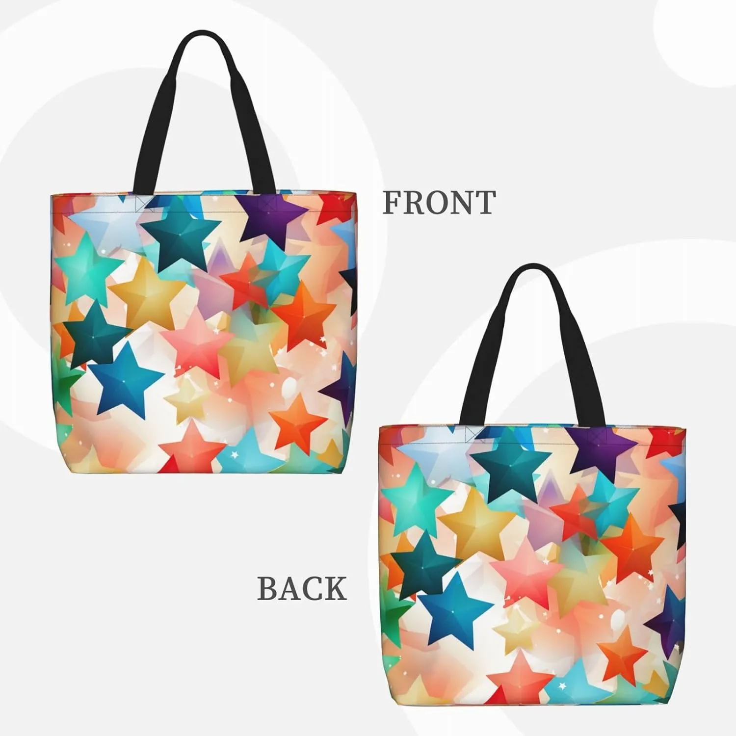 Tote Bag for Women Colorful Star Shoulder Bag with Zipper Handbag Large Capacity Reusable Grocery Bag