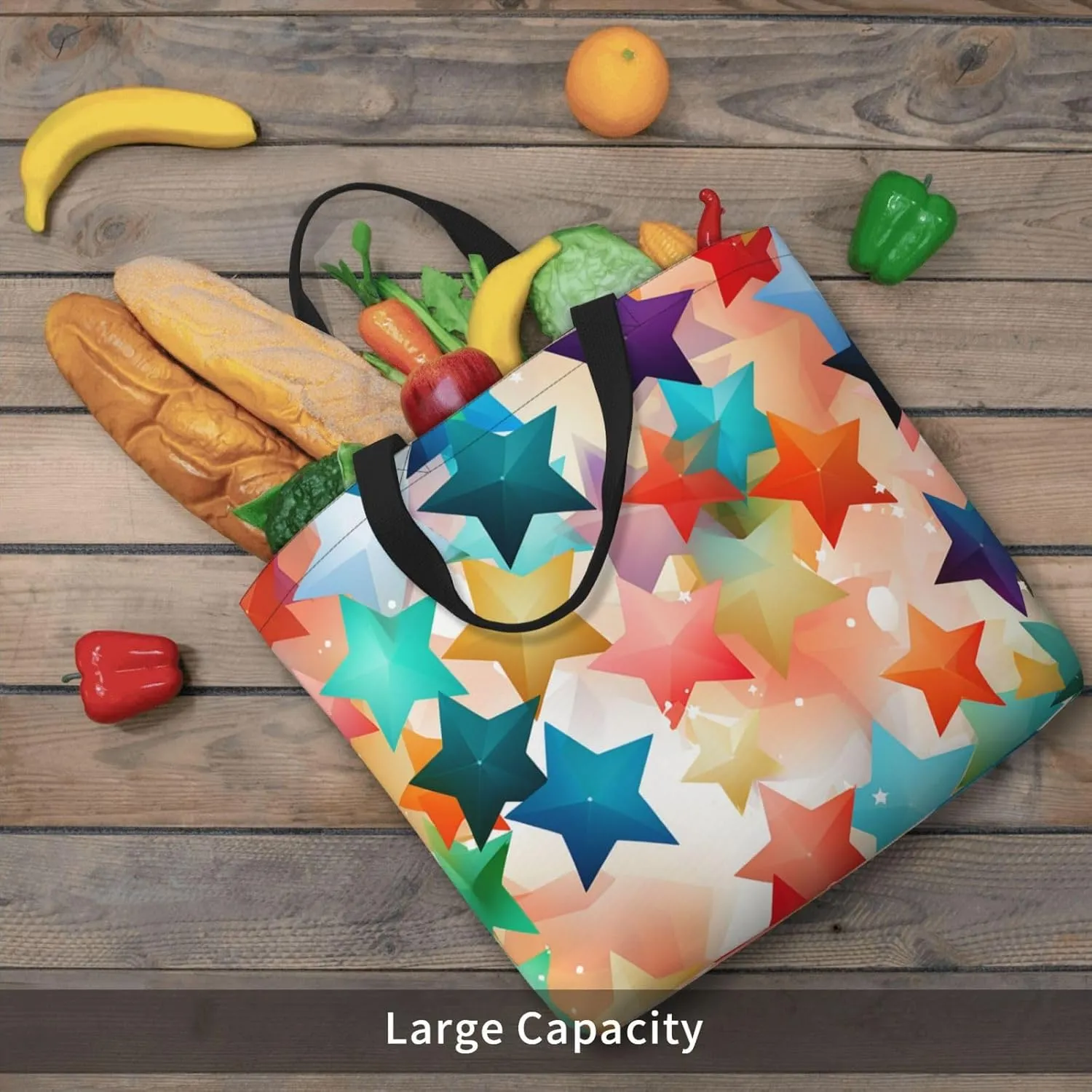Tote Bag for Women Colorful Star Shoulder Bag with Zipper Handbag Large Capacity Reusable Grocery Bag