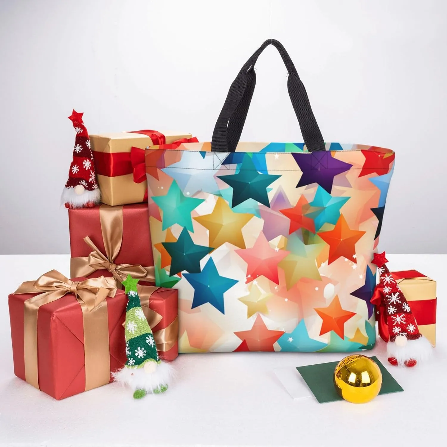 Tote Bag for Women Colorful Star Shoulder Bag with Zipper Handbag Large Capacity Reusable Grocery Bag