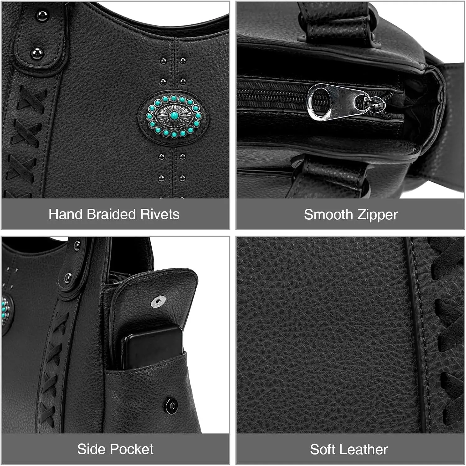 Tote Bag for Women Large Western Purse Ladies Top Handle Shoulder Handbags Vintage Embossed Concho Studs
