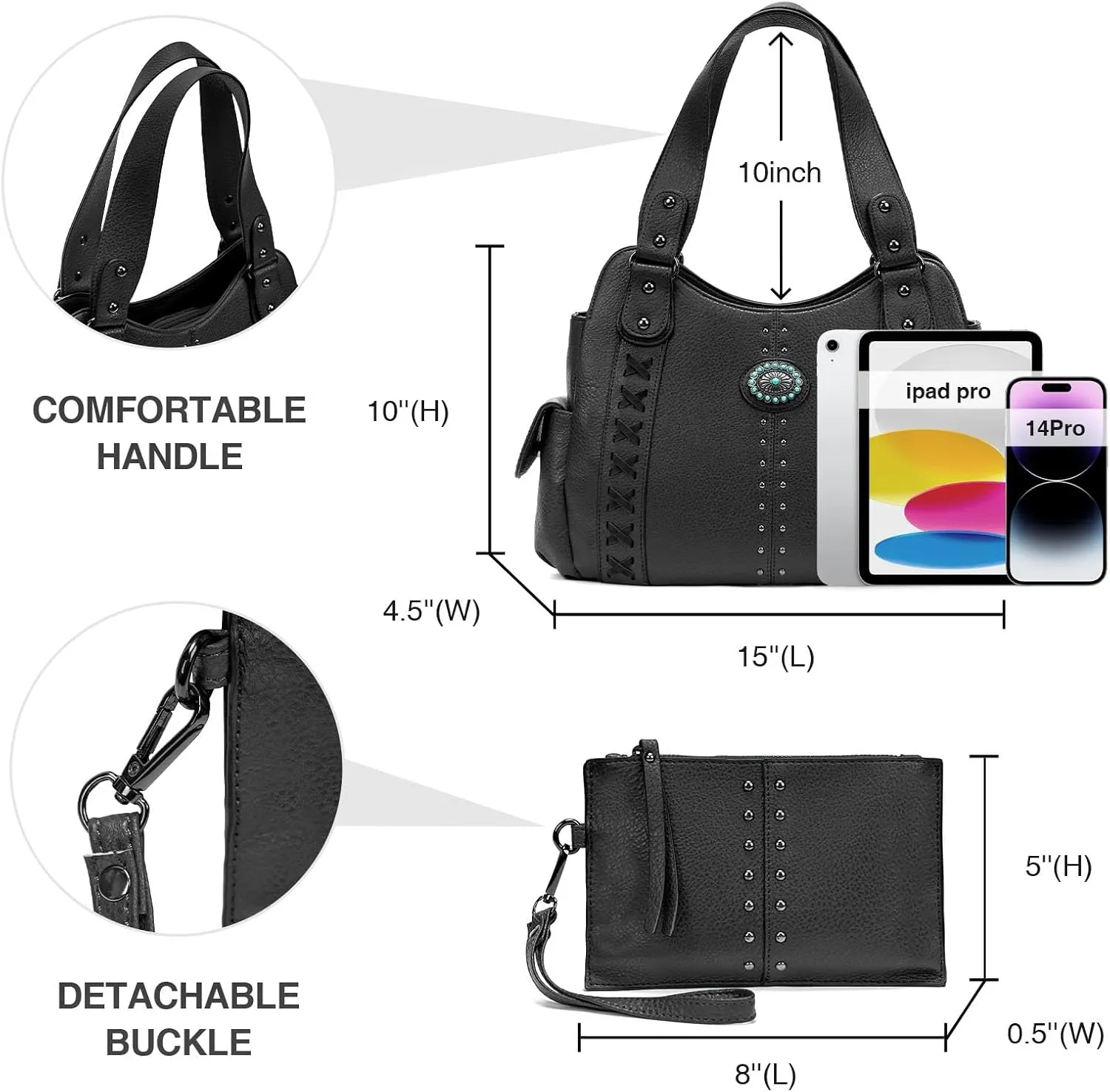 Tote Bag for Women Large Western Purse Ladies Top Handle Shoulder Handbags Vintage Embossed Concho Studs