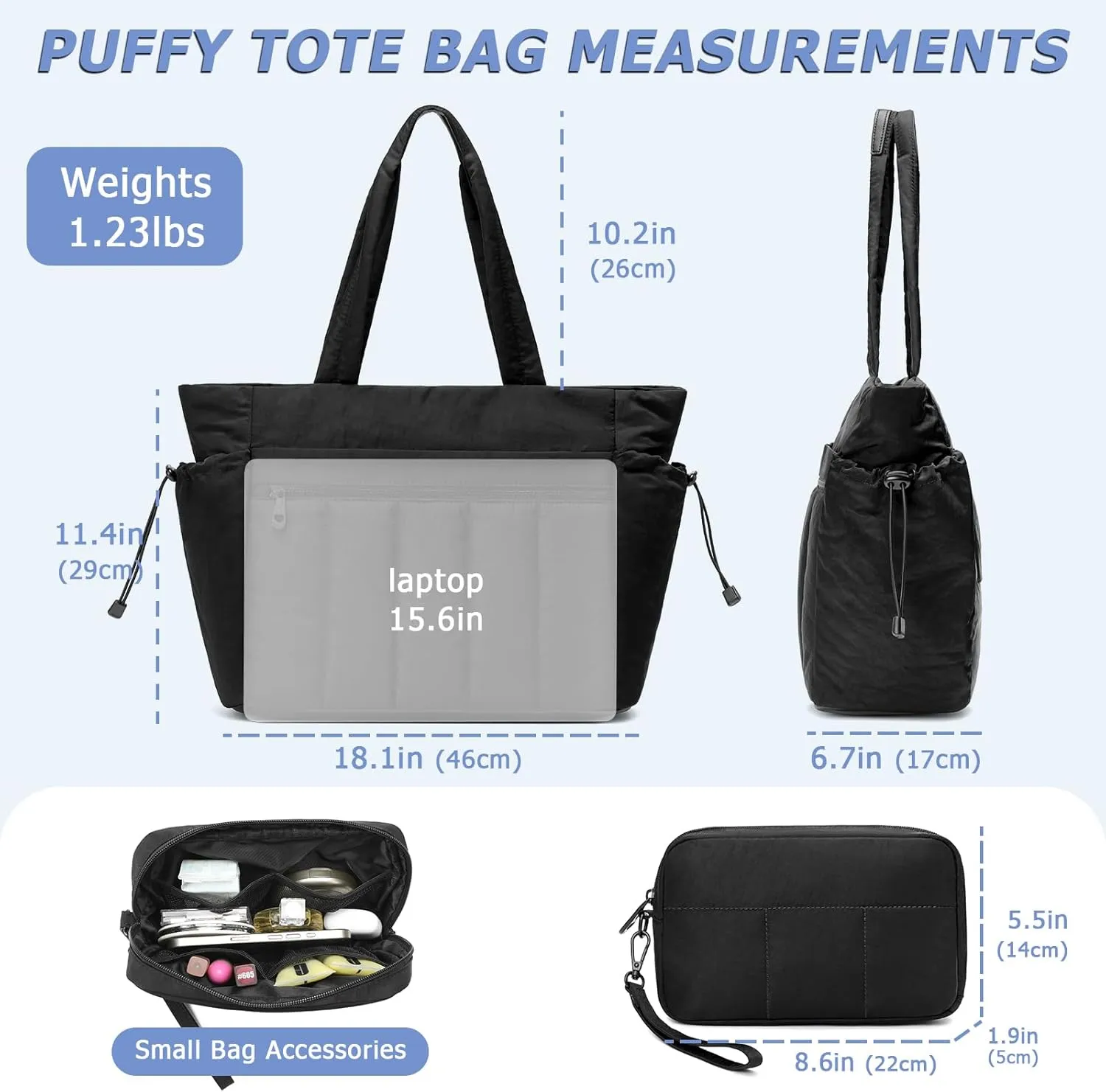 Tote Bag for Women, Lightweight Puffer Tote Bag with Compartments, Quilted Shoulder Bag Handbag with Zipper for Work
