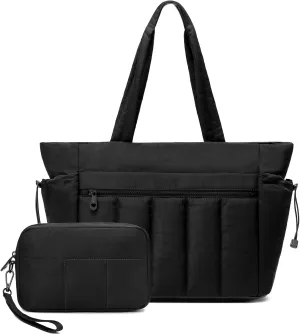 Tote Bag for Women, Lightweight Puffer Tote Bag with Compartments, Quilted Shoulder Bag Handbag with Zipper for Work