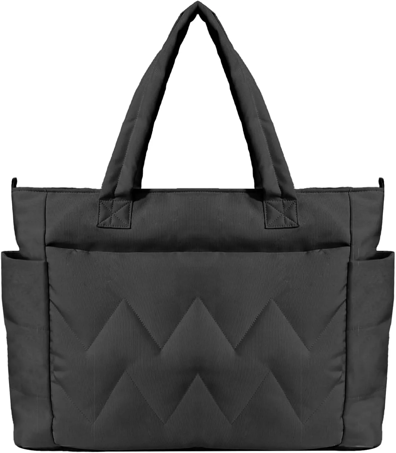 Tote Bag for Women, Lightweight Puffy Tote Bag with Compartments, Large Quilted Shoulder Bag with Zipper