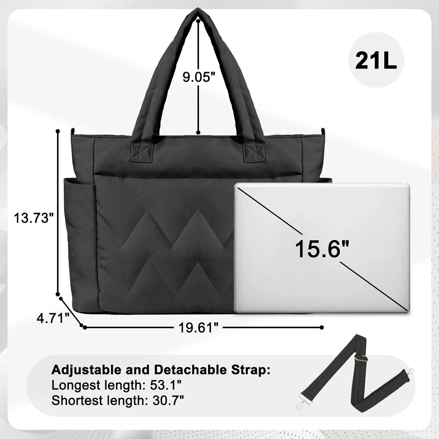 Tote Bag for Women, Lightweight Puffy Tote Bag with Compartments, Large Quilted Shoulder Bag with Zipper