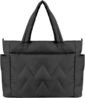 Tote Bag for Women, Lightweight Puffy Tote Bag with Compartments, Large Quilted Shoulder Bag with Zipper