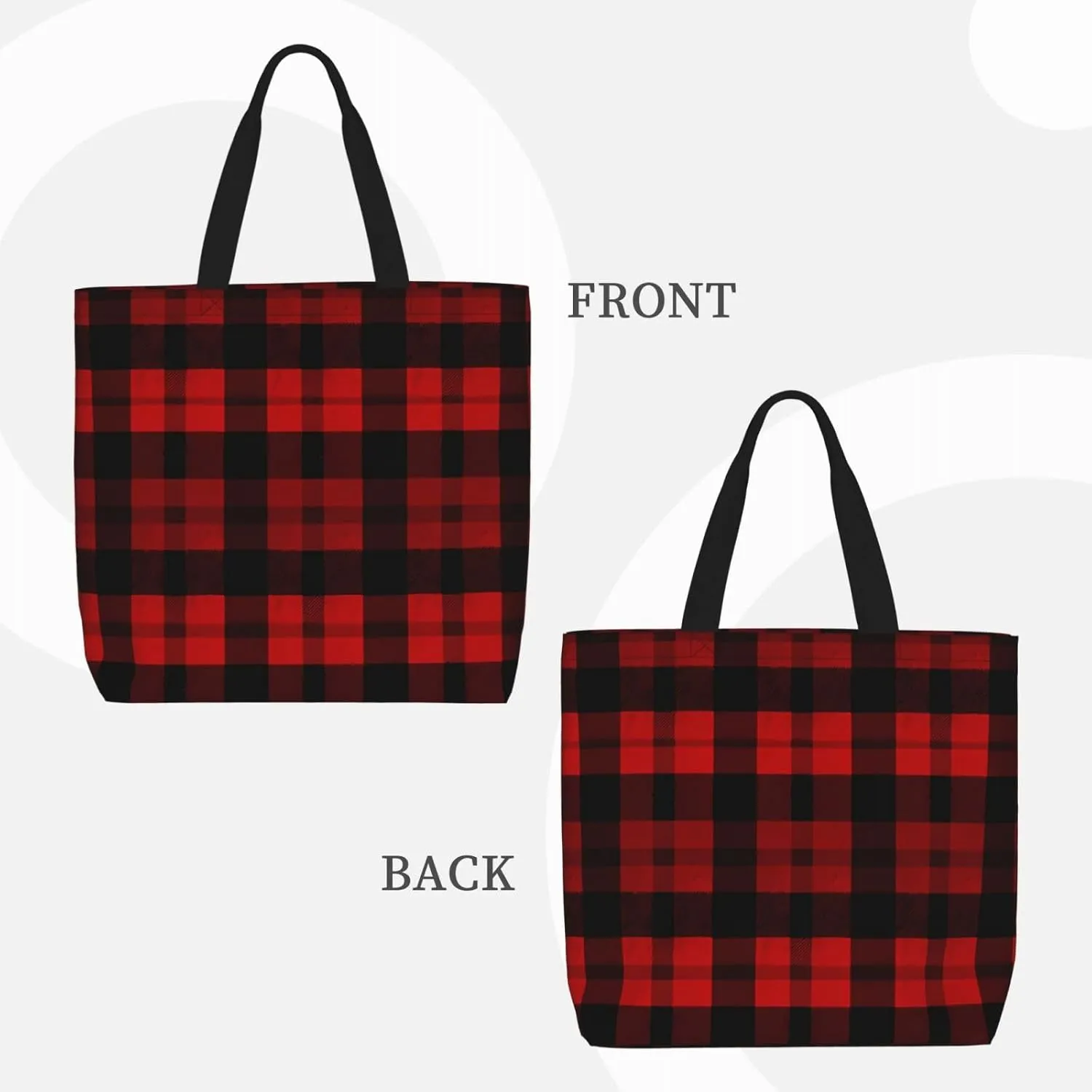 Tote Bag for Women Plaid Red and Black Shoulder Bag with Zipper Handbag Large Capacity Reusable Grocery Bag