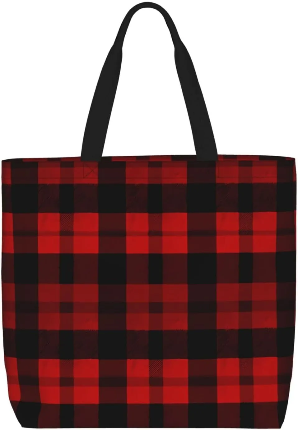 Tote Bag for Women Plaid Red and Black Shoulder Bag with Zipper Handbag Large Capacity Reusable Grocery Bag
