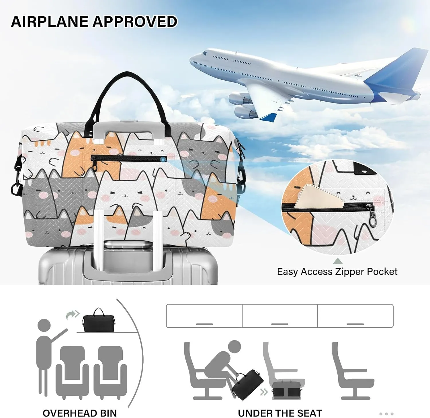 Travel Duffel Bag 2 pcs Sports Tote Gym Bag Quilted Luggage Set Large Carry-On Overnight Bag Weekend Travel Bag for Women Men