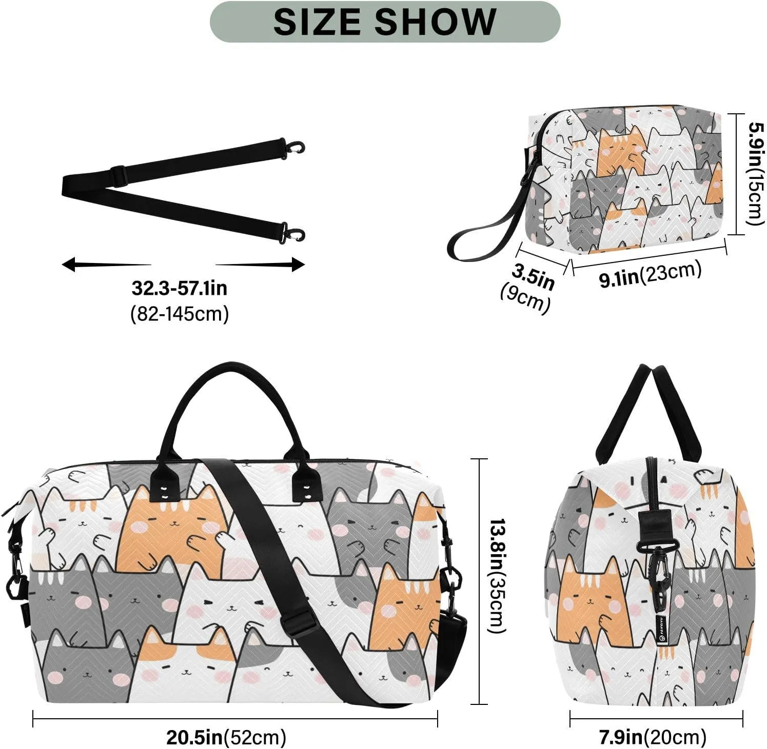 Travel Duffel Bag 2 pcs Sports Tote Gym Bag Quilted Luggage Set Large Carry-On Overnight Bag Weekend Travel Bag for Women Men