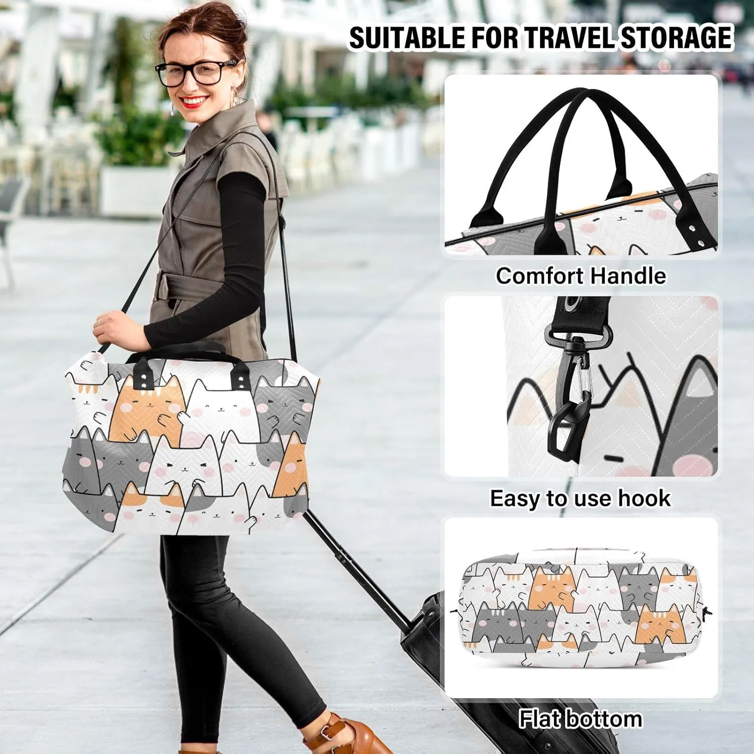 Travel Duffel Bag 2 pcs Sports Tote Gym Bag Quilted Luggage Set Large Carry-On Overnight Bag Weekend Travel Bag for Women Men