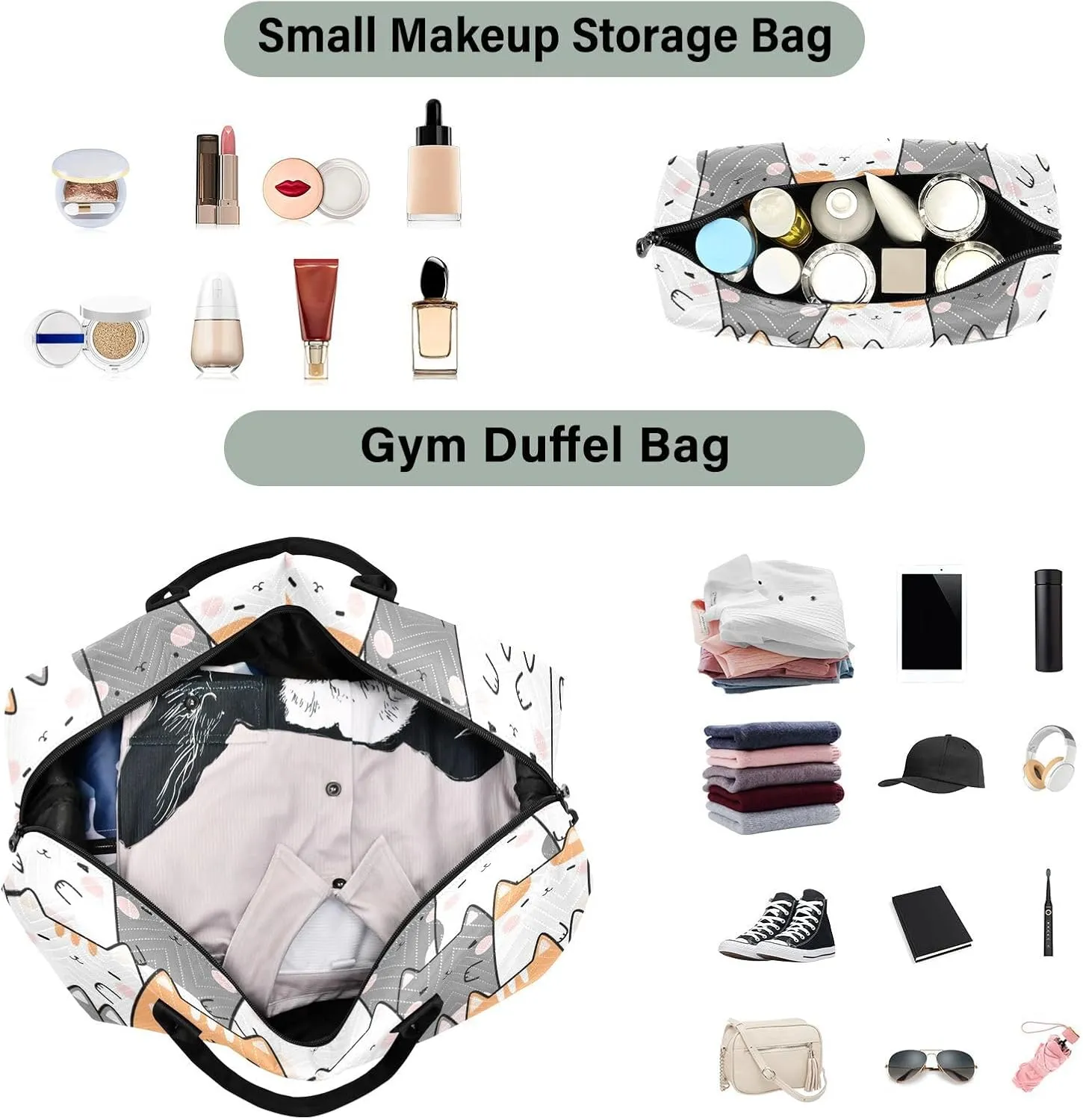 Travel Duffel Bag 2 pcs Sports Tote Gym Bag Quilted Luggage Set Large Carry-On Overnight Bag Weekend Travel Bag for Women Men