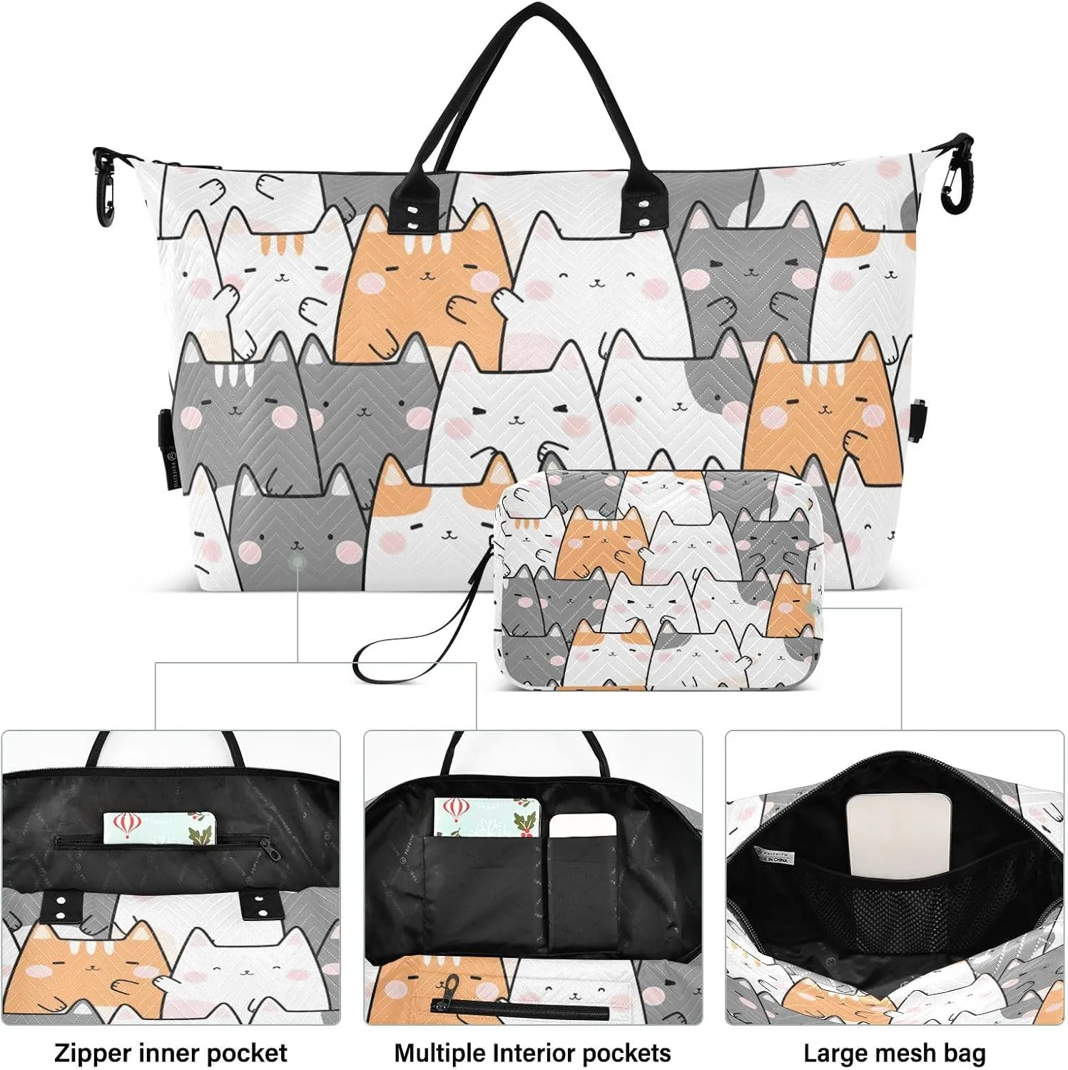 Travel Duffel Bag 2 pcs Sports Tote Gym Bag Quilted Luggage Set Large Carry-On Overnight Bag Weekend Travel Bag for Women Men