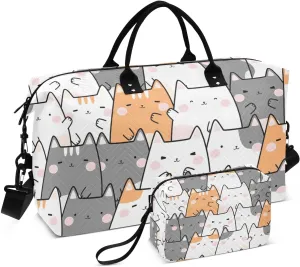 Travel Duffel Bag 2 pcs Sports Tote Gym Bag Quilted Luggage Set Large Carry-On Overnight Bag Weekend Travel Bag for Women Men