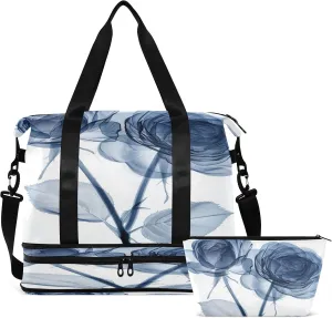 Travel Duffel Bag Indigo Styles Roses Gym Duffel Bag for Men & Women with Shoe & Wet Compartment Shoulder Weekender Overnight Bag