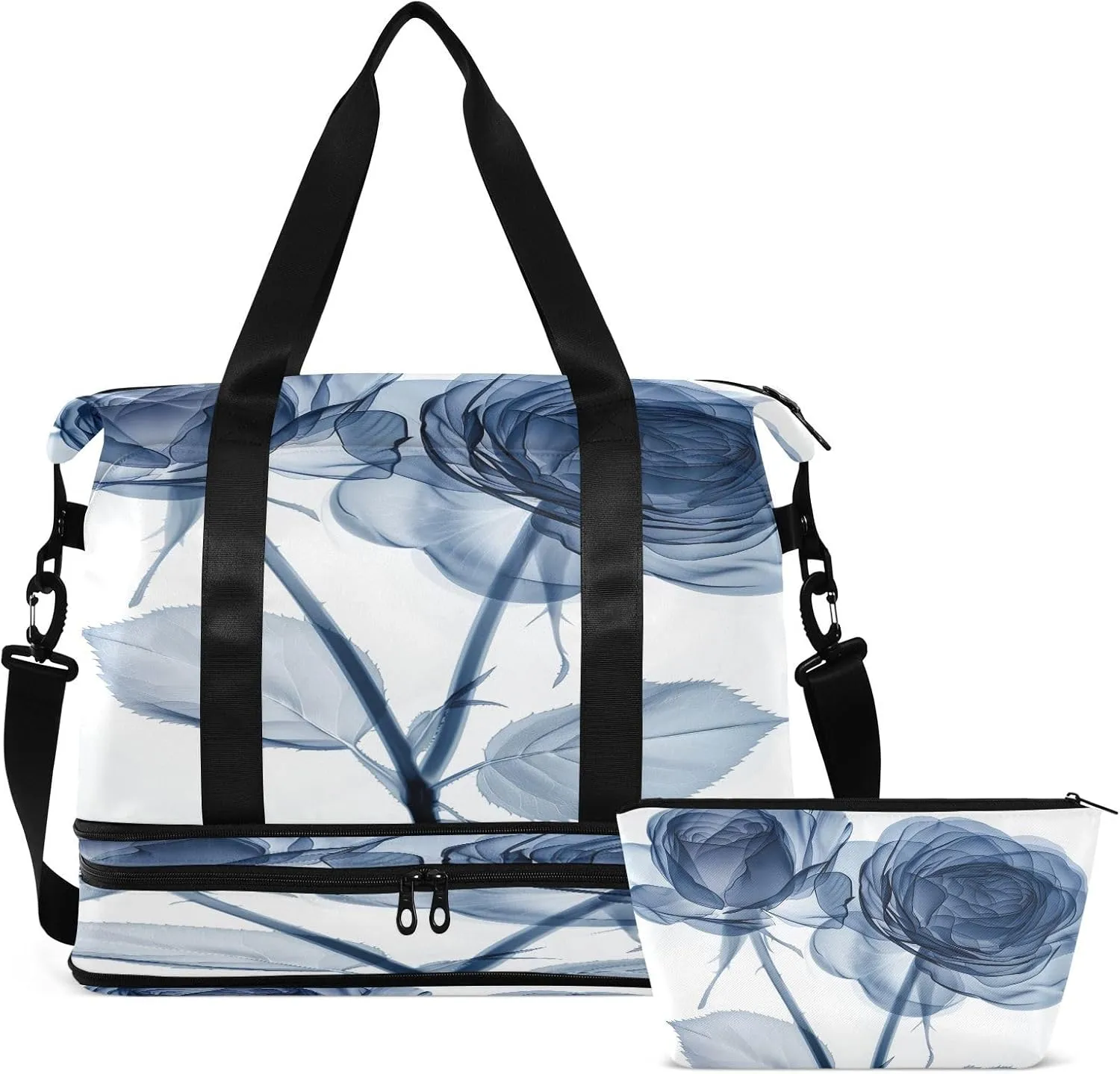Travel Duffel Bag Indigo Styles Roses Gym Duffel Bag for Men & Women with Shoe & Wet Compartment Shoulder Weekender Overnight Bag