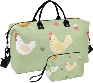Travel Duffle Bag, Cute Domestic Chicken Family Farm Gym Bag with Storage Bag Weekender Overnight Bag for Men Women Trip Sports Yoga