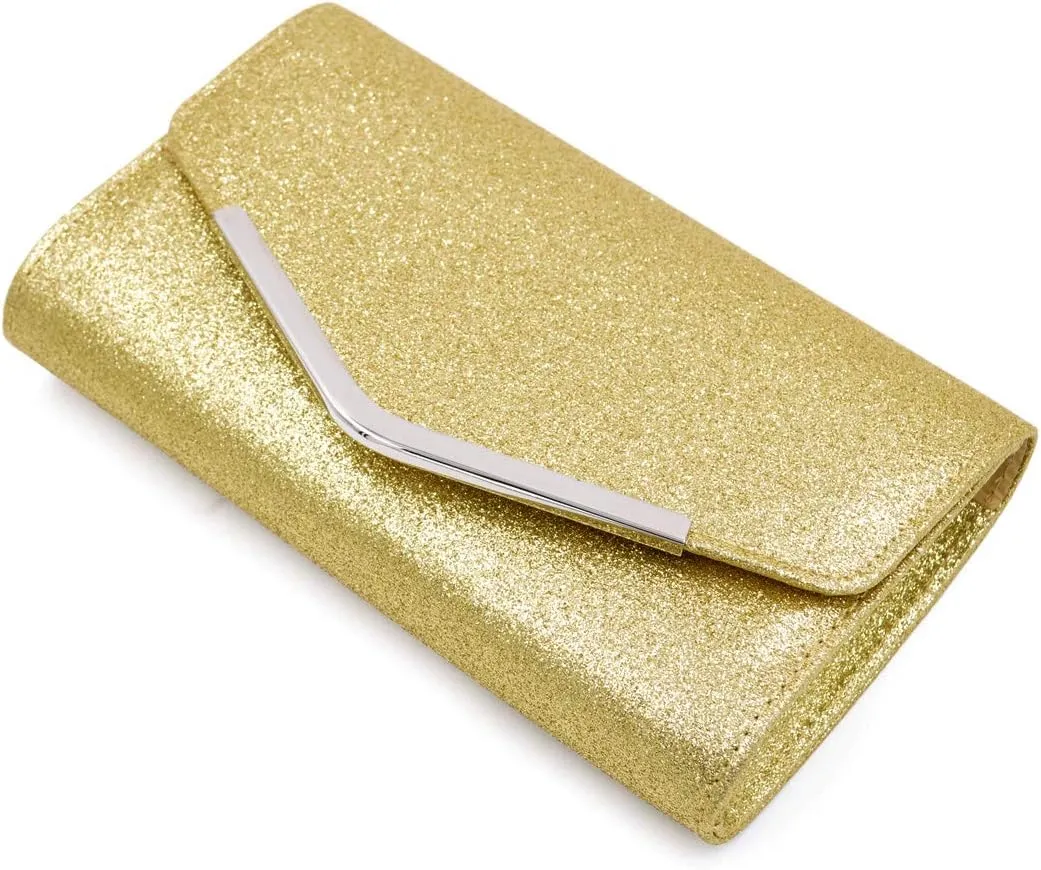 TrendsBlue Large Metallic Glitter Envelope Clutch Evening Bag
