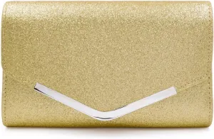 TrendsBlue Large Metallic Glitter Envelope Clutch Evening Bag