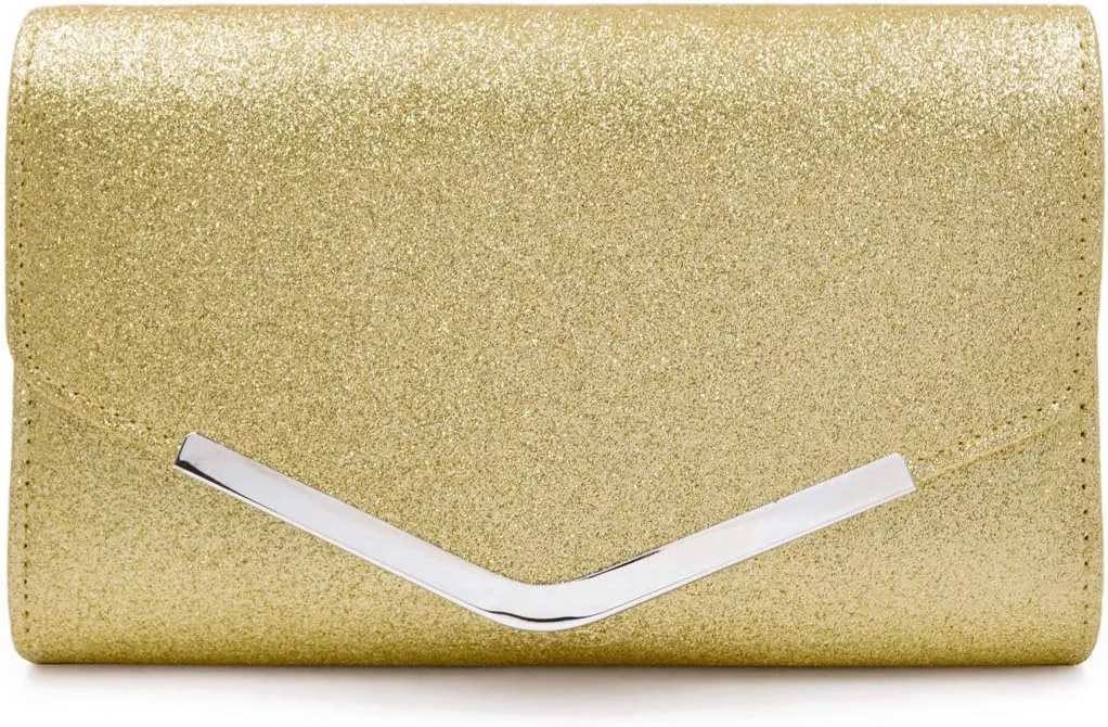 TrendsBlue Large Metallic Glitter Envelope Clutch Evening Bag
