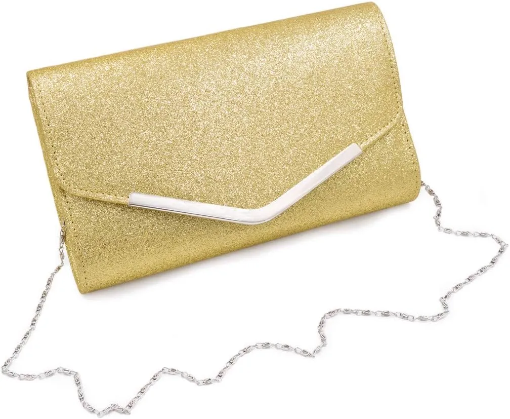 TrendsBlue Large Metallic Glitter Envelope Clutch Evening Bag
