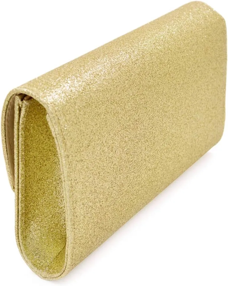 TrendsBlue Large Metallic Glitter Envelope Clutch Evening Bag