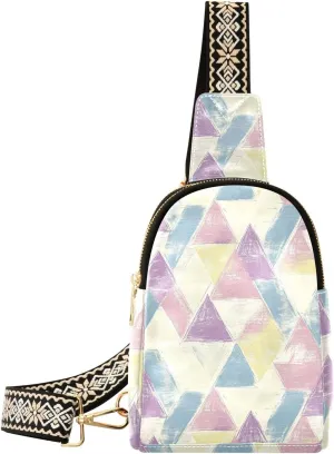 Triangle Colorful Mini Crossbody Bag with Full-Print PU Leather Fashion Waist Pack with Adjustable Strap & Card Holder Great for Hiking Fishing Beach Travel & More
