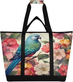 Tropical Bird Reusable Insulated Lunchbox Cooler Bag, Leakproof Kitchen Grocery Bag Collapsible Portable Cooler Tote Bag for Picnic, Camping, Office, Travel
