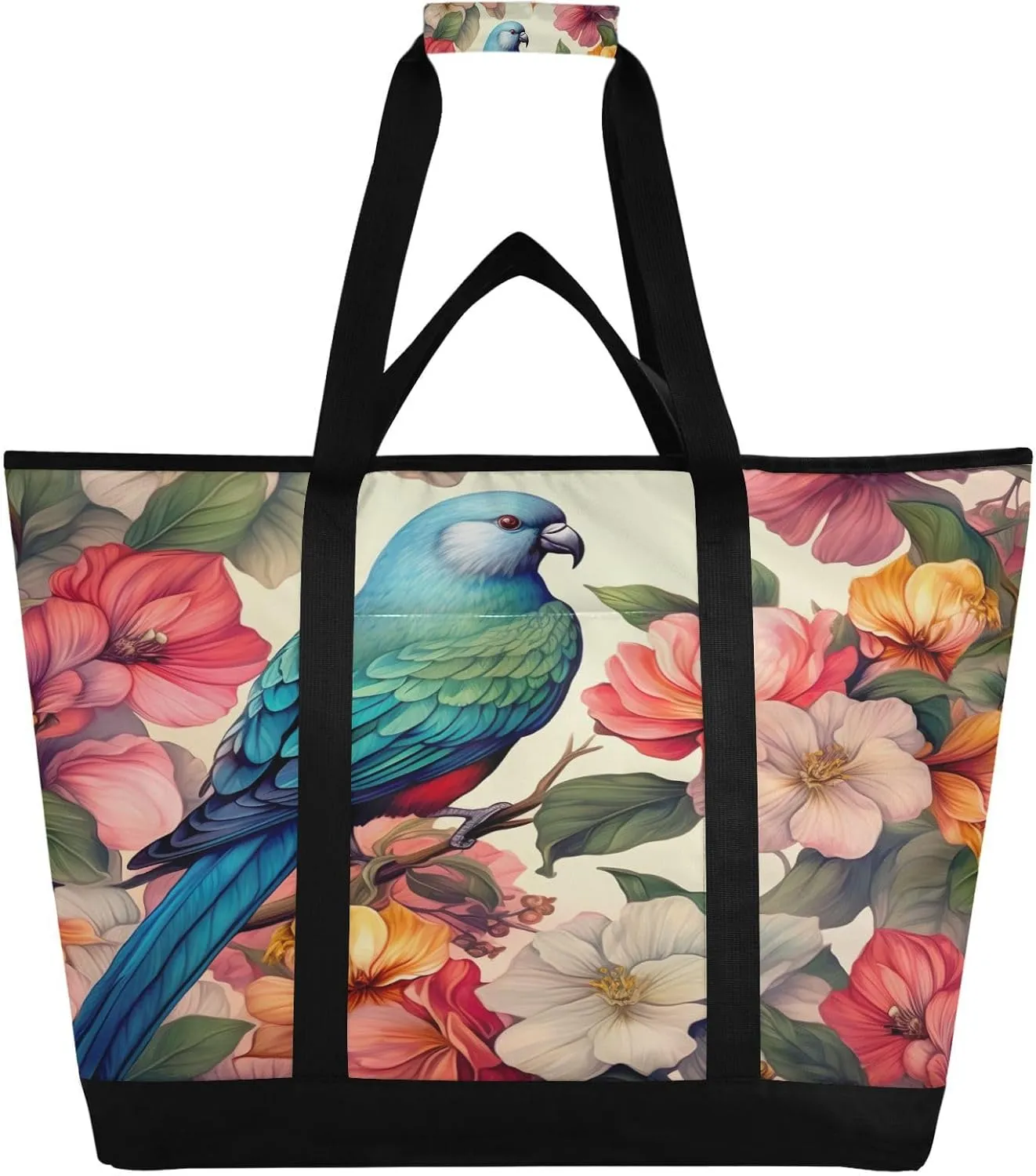 Tropical Bird Reusable Insulated Lunchbox Cooler Bag, Leakproof Kitchen Grocery Bag Collapsible Portable Cooler Tote Bag for Picnic, Camping, Office, Travel