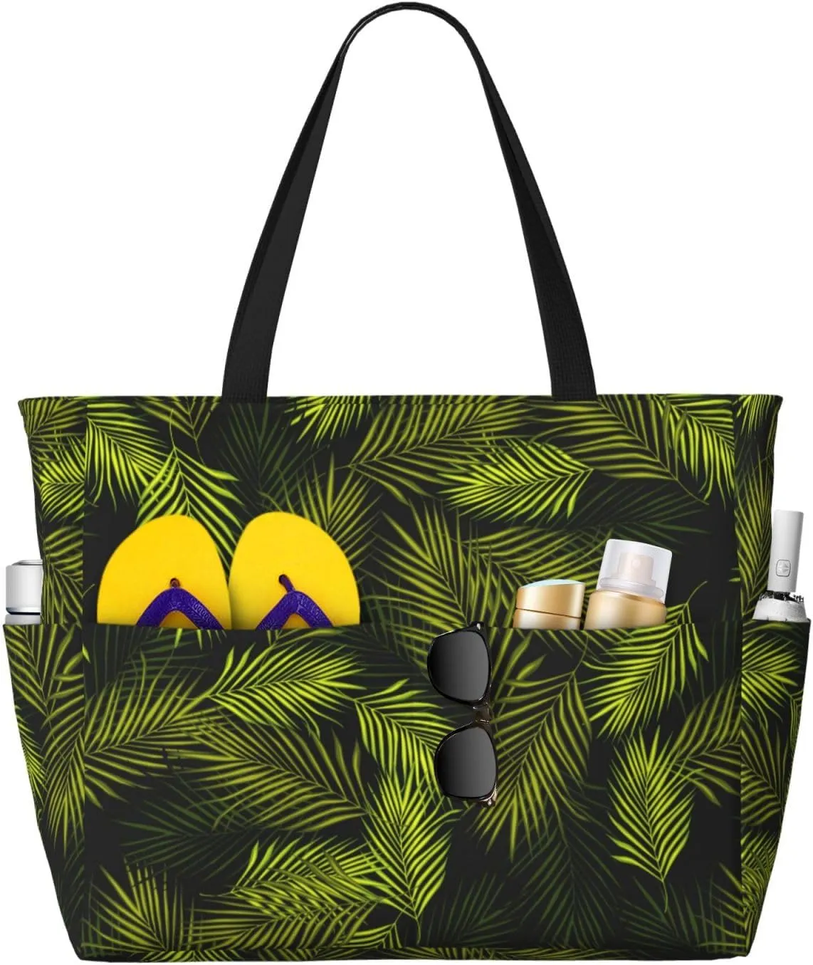Tropical Palm Leaves Fern Leaf Large Beach Tote Bag for Women Extra Large Capacity Waterproof Sandproof Pool Bag Suitable for Swimming Pool Gym Travel